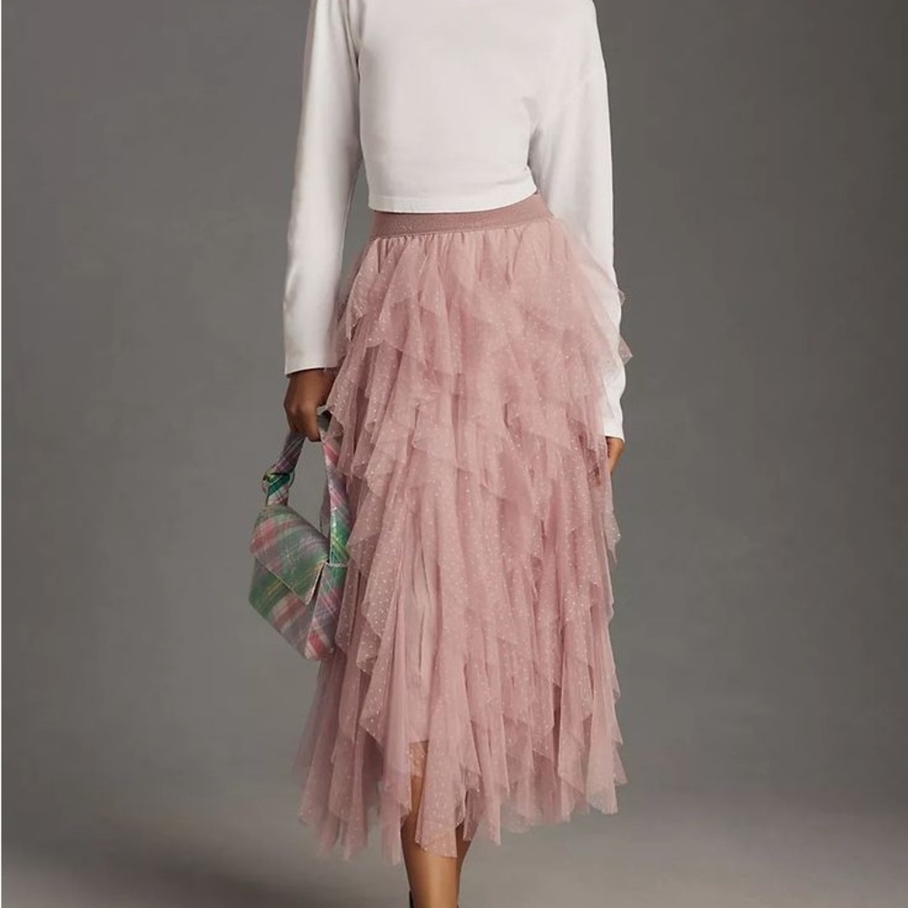 Anthropologie The Cheri Ruffled Tulle Midi Skirt